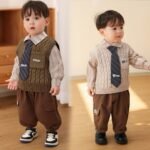 Ensemble garcon 4 pieces cravatte gilet avec poche – Image 3