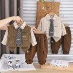 Ensemble garcon 4 pieces cravatte gilet avec poche